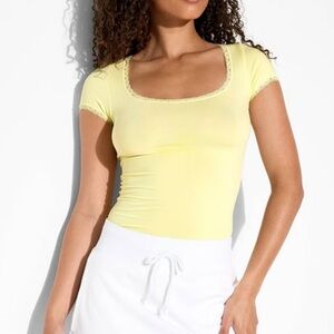 Wild Fable Yellow Lace-Trimmed Short Sleeve Top